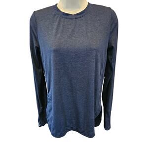 Athleta navy rounded hem revive performance top with thumb holes EUC running XS